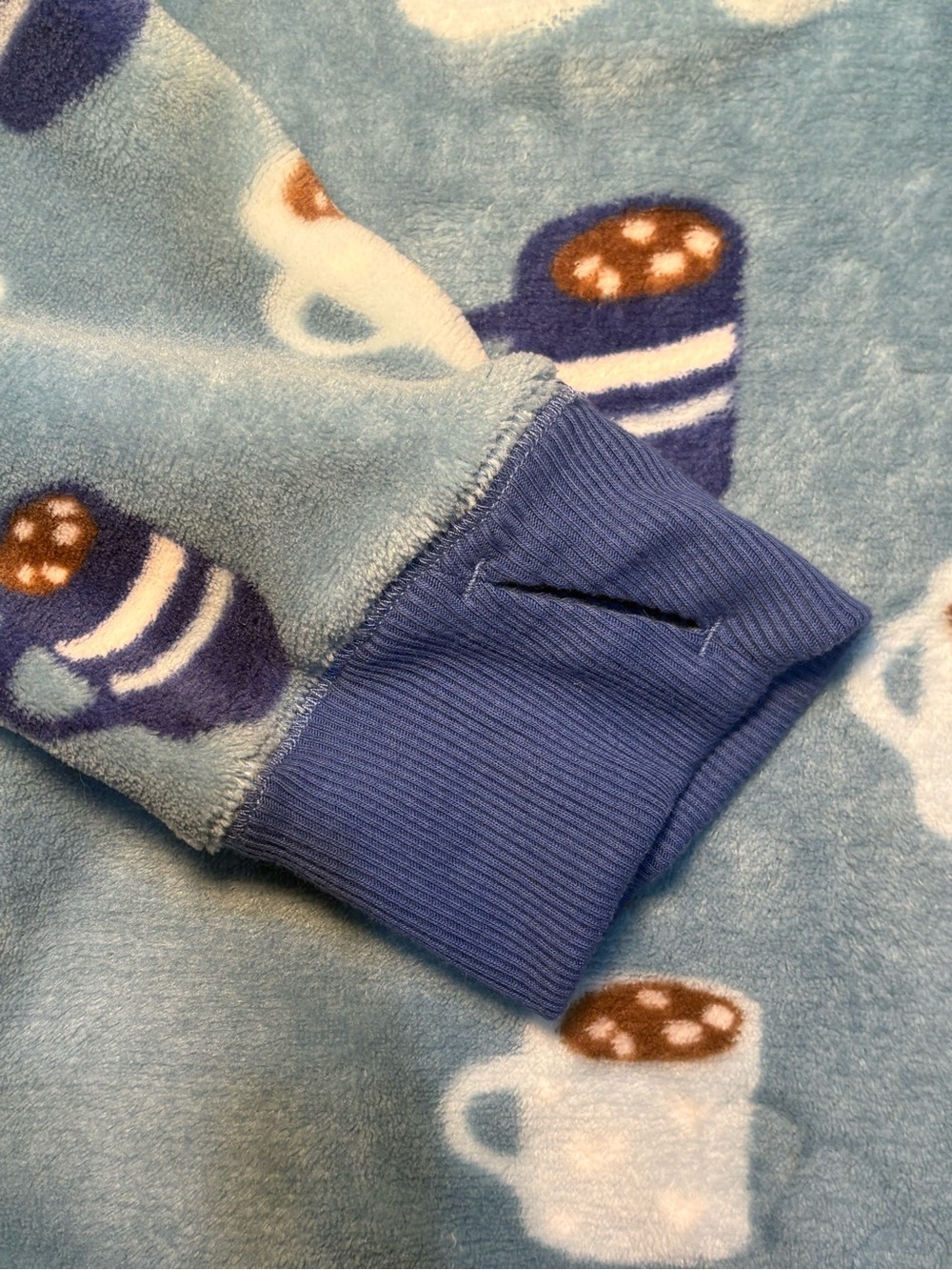Munki Munki Ladies Plush Hooded One Piece Onesie Pajamas Blue Coffee Cup NWT - Picture 6 of 11